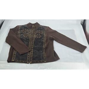 Bob Mackie Women’s XLarge Wearable Art brown leather suede sweater jacket XL